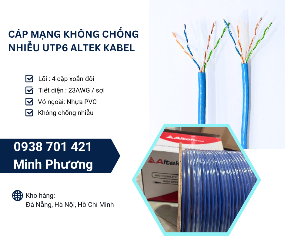 Cáp mạng không chống nhiễu utp6 Altek Kabel sẵn kho Đà Nẵng, Hà Nội, Hồ Chí Minh